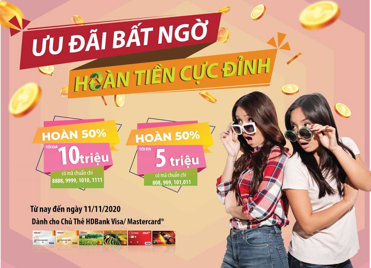 Hoàn tiền đến 10 triệu đồng khi dùng thẻ HDBank